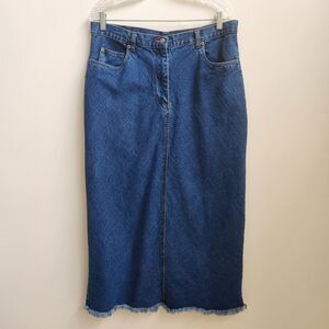 Bill Blass Jean Skirt Women 14 Blue Denim Back Slit Maxi Retro Grunge Casual Y2K